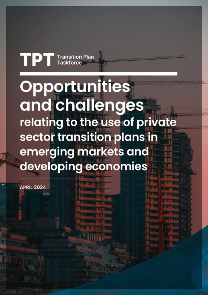 TPT - opportunities and challenges relating to the use of private sector transition plans in emerging markets and developing economies.